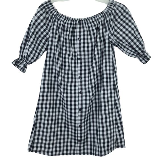 Boohoo Black and White Gingham Buffalo Plaid Off Shoulder Mini Dress Size 4 - Picture 1 of 6